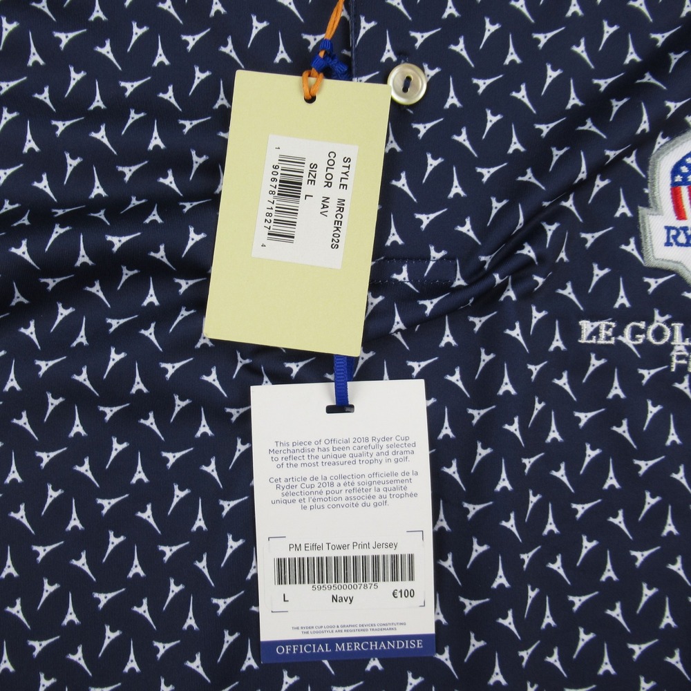 Peter Millar Ryder Cup 2018 Le Golf National France Polo Shirt Navy Eiffel L - Picture 3 of 9